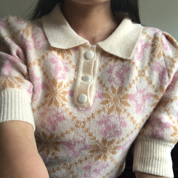 bbwwomen Sweaters - 🐮 Cow Pattern Polo Mohair-like Sweater Pink and Cream